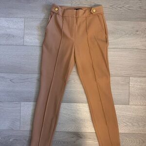Express Tan Women's Trousers with Gold Buttons
